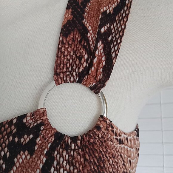 WINDSOR Disco Style One Shoulder Bodysuit Cutout Side in Rust Snake Color Size S - Picture 6 of 16